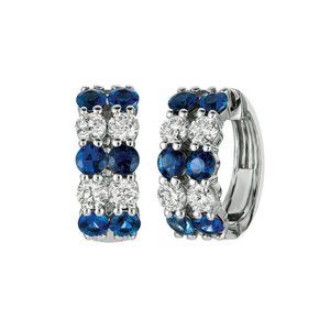 2.60 Carat 2 Rows Diamond and Sapphire Hoops